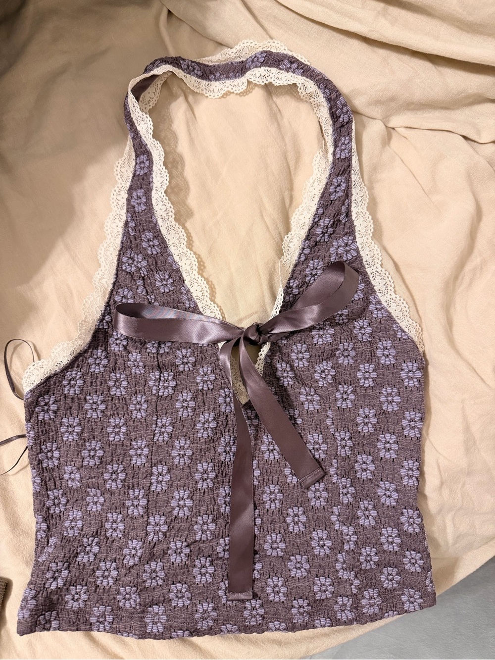 Urban Outfitters Ecote Lavender Lace-Trim Halter Cami